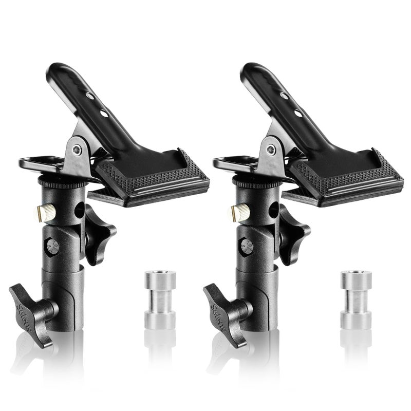 Selens 2 Packs Photography Reflector Clamp Holder Speedlite Hot Shoe Bracket with 1/4"" & 3/8"" Screw Mount with Photo Studio Light Stand, Lighting Umbrella Reflector - Image 1